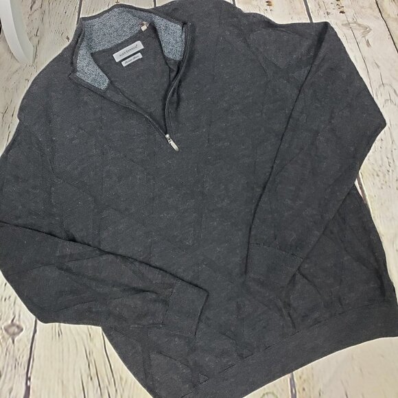 ALEX CANNON Men's 1/4 Zip Gray Argyle Wool Sweater - Picture 2 of 7